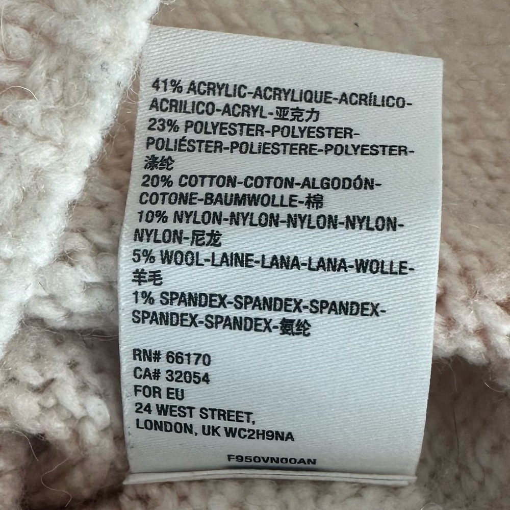 Anthropologie Maggie Bell-Sleeved V-Neck Wool Oversized Sweater, Cream & Pink M - Picture 9 of 9